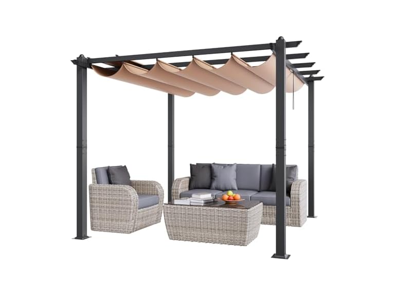 10'x10' Outdoor Retractable Pergola with Canopy