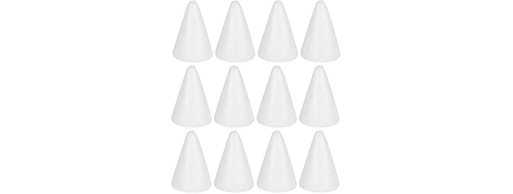 12-Pc White Foam Cones for DIY Crafts