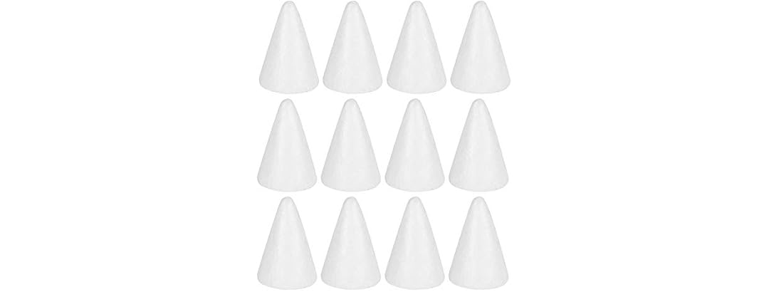 12-Pc White Foam Cones for DIY Crafts