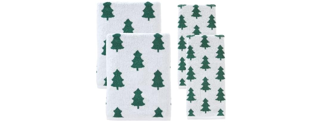 Winter Holiday Trees 100% Cotton Premium 4-Pc Towel Set