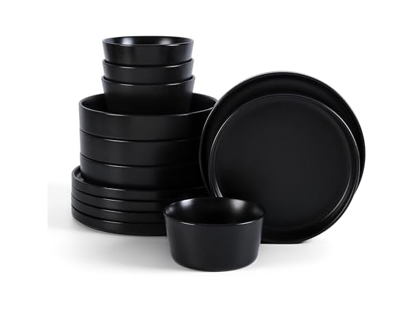 Stone Lain Celina Stoneware 12-Piece Dinnerware Set, Black