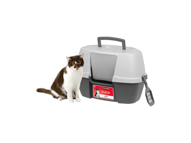 IRIS USA Cat Litter Box - Enclosed Corner Litter Box