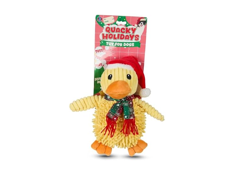 Bow Wow Pet Duck with Santa Hat Plush Dog Toy
