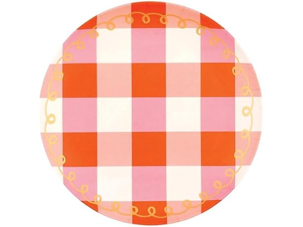 8" Melamine Plastic Plate, Set of 4, Pink Plaid