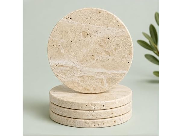 Apasqro Natural Travertine Coasters Set of 4