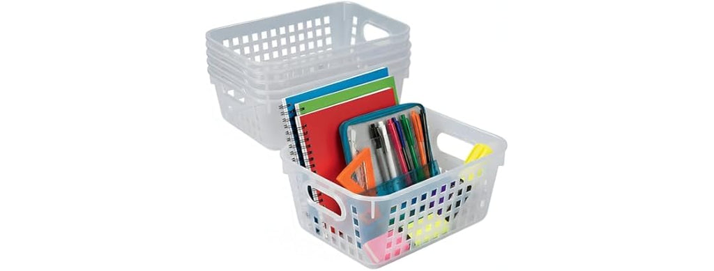 Clear Classroom Storage Tall Baskets with Handles - 6 Piece