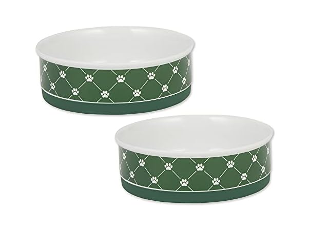 Bone Dry Trellis Paw Print Pet Bowl Set