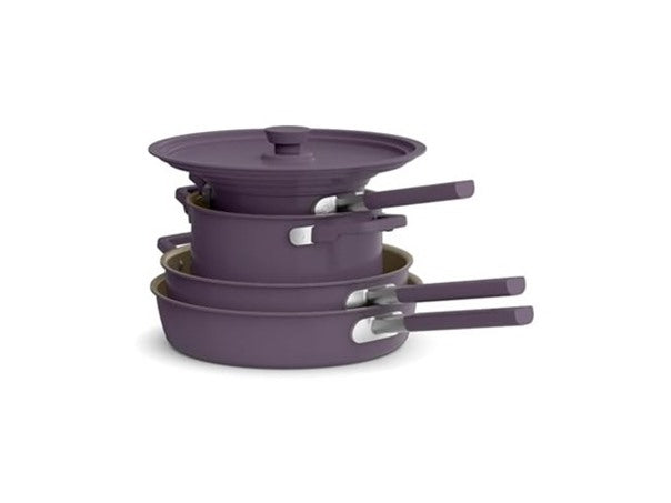BELLA 9-Piece StoreMore Cookware Set Plum