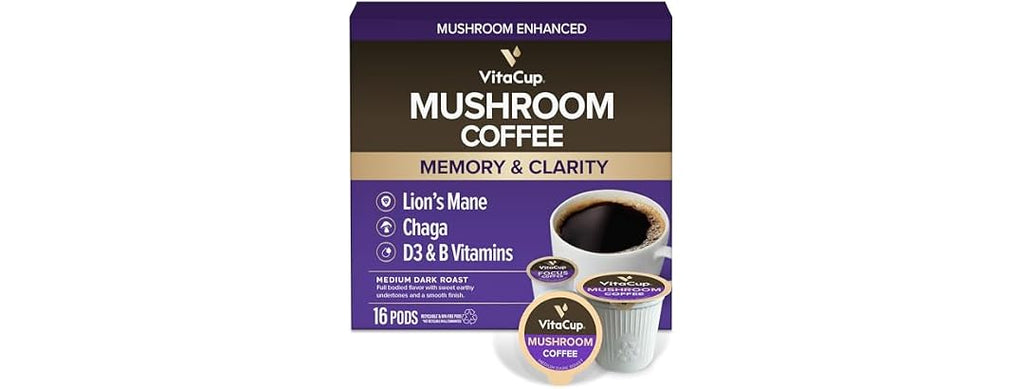 16CT VitaCup Mushroom Coffee Pods, Boost Focus