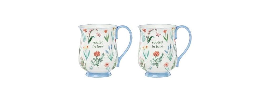 Oneida Coffee Mug Set, First Blooms Blue Mugs 2 Pieces