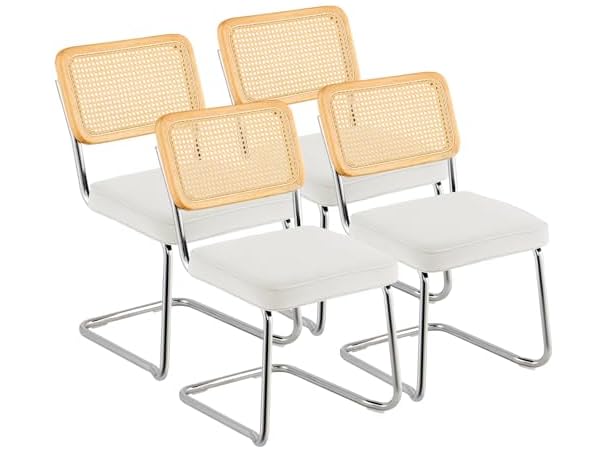 Rattan Dining Chairs Set of 4, Mid Century