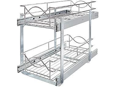 D Double-Tier Wire Pull Out Kitchen and Bath Storage Basket