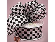 White Checkered Fabric Ribbon 1.5" x 10yd