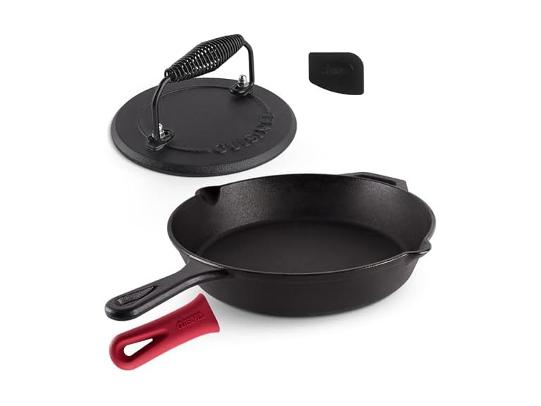Cast Iron Skillet + Grill Press Set 12"