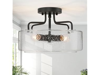 LALUZ Faux Wood Ring Ceiling Light Fixture, 14.5"