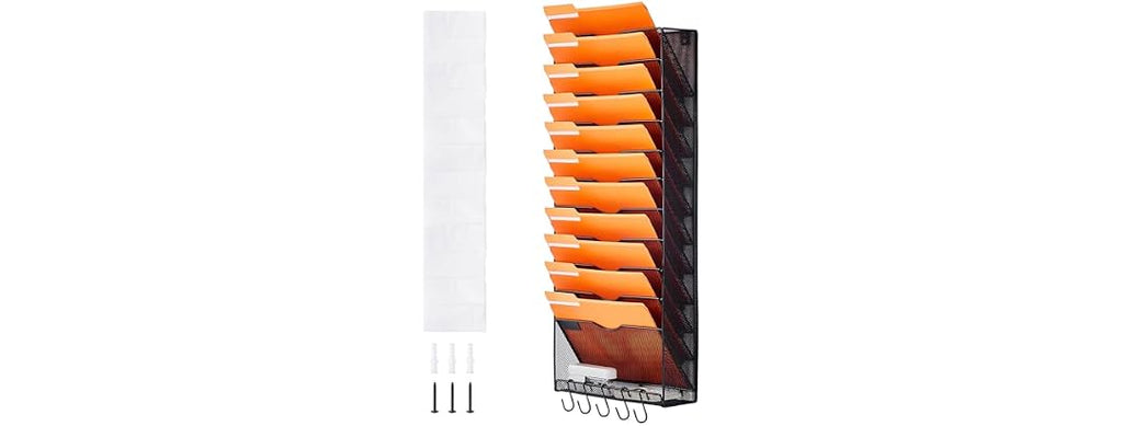 File Wall Rack, One-Piece 12 Pockets Mesh Wall
