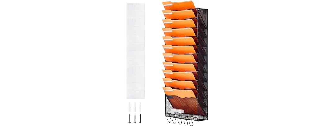 File Wall Rack, One-Piece 12 Pockets Mesh Wall