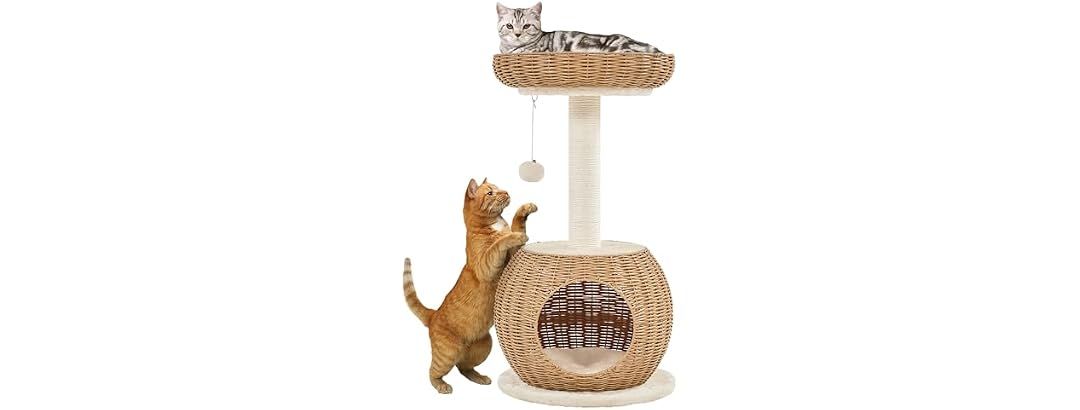 Yaheetech Cat Tree, 29.5in Rattan Cat Tower