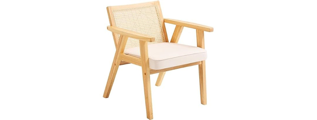 Mid Century Modern Rattan Chair, Upholstered