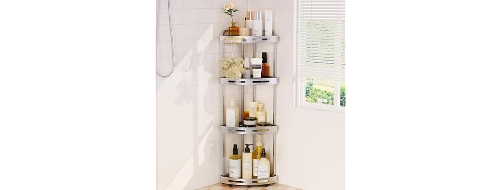 Binecer Corner Shower Caddy, 4 Tier Silver