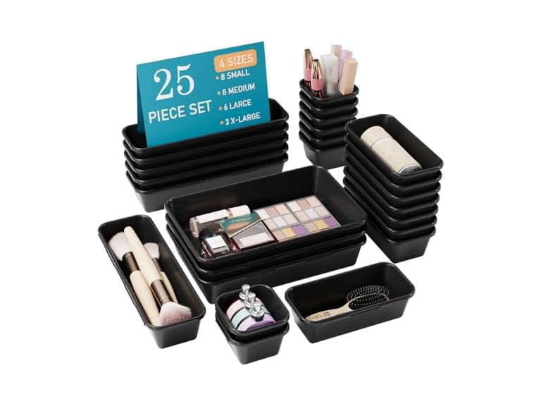25 Pcs Black Drawer Organizer Set, 4