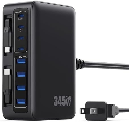 345W USB C 10 in 1 Retractable Wall Charger