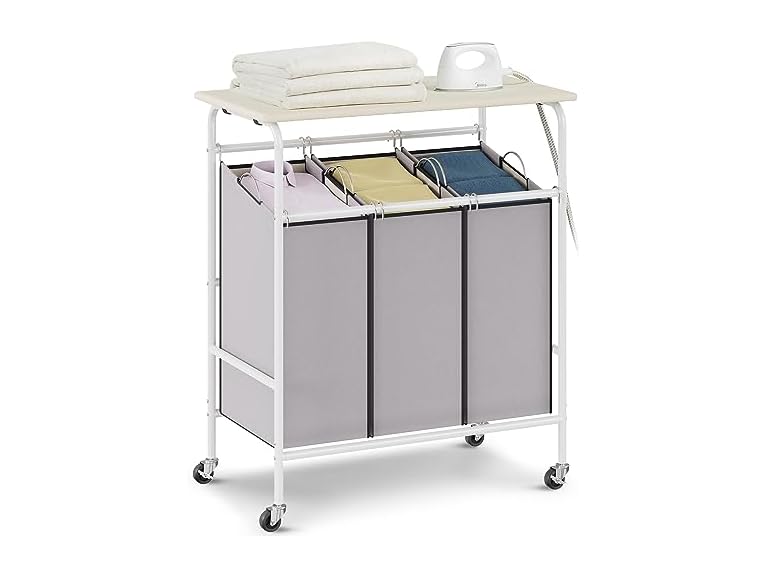 3-Section Laundry Sorter Cart with Ironing