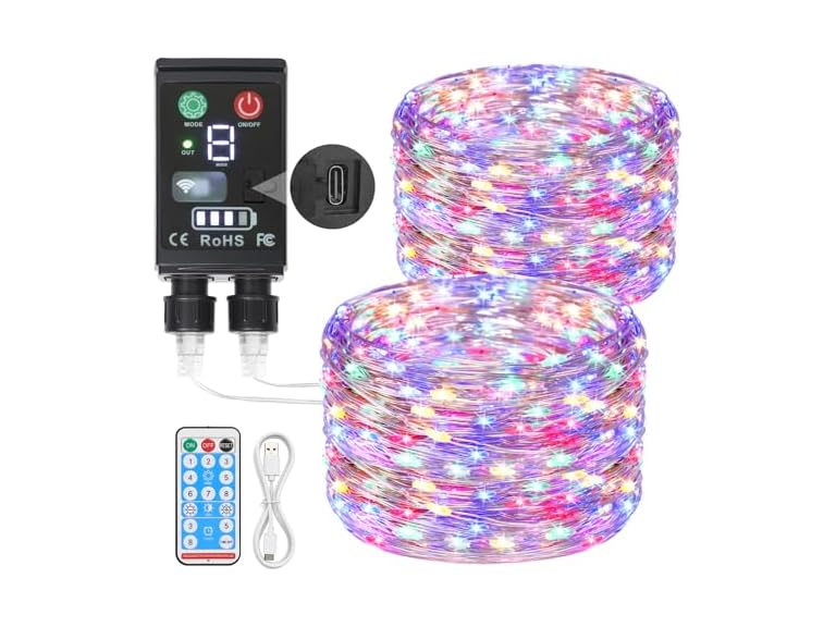 Lakumu 2-in-1 Rechargeable Fairy Lights Battery Operated