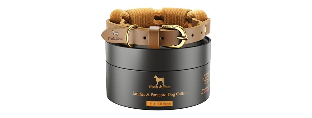 NOAH & PAW Dog Collar, Genuine Leather with Paracord