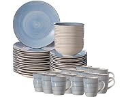 64-Pc Dinnerware Set for 16 Swirl Glazed Finish Blue