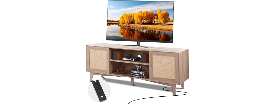 Rattan TV Stand, Mid Century Modern 75inch