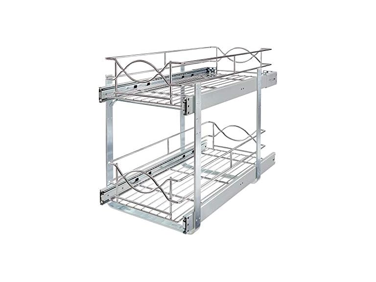 D Double-Tier Wire Pull Out Kitchen and Bath Storage Basket