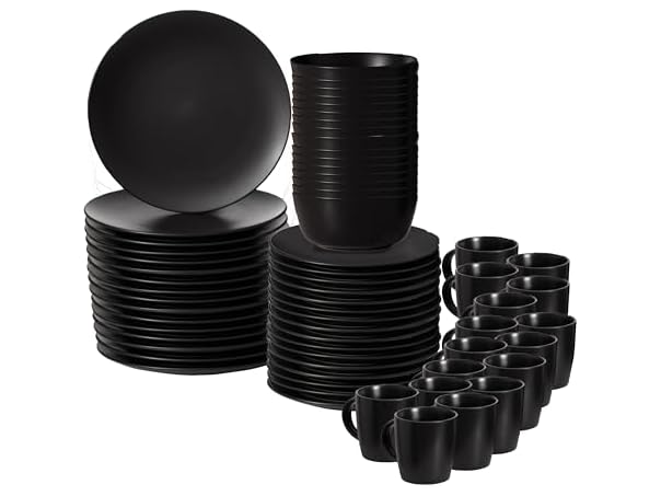 64-Pc Modern Dinnerware Set for 16, Black