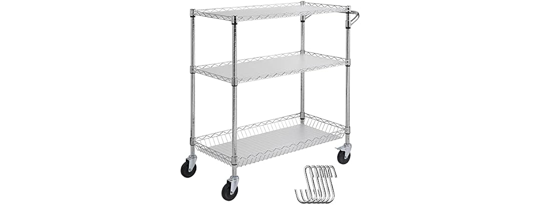 Kitchen Utility Cart, 3 Tiers, Wire Liner