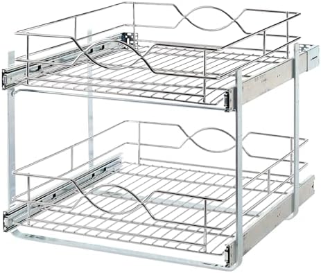  Double-Tier Wire Pull Out Kitchen and Bath Storage Basket 