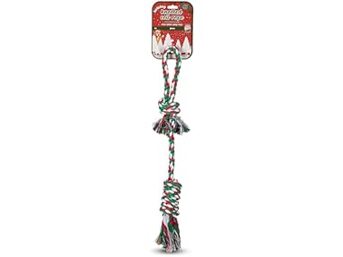 Bow Wow Pet Xmas Tug Rope with Ball Knot Dog Toy