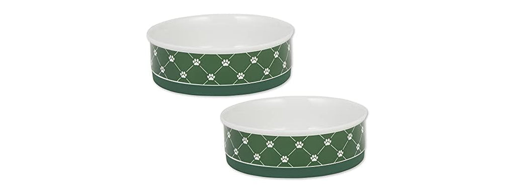Bone Dry Trellis Paw Print Pet Bowl Set