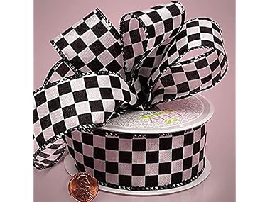 White Checkered Fabric Ribbon 1.5" x 10yd