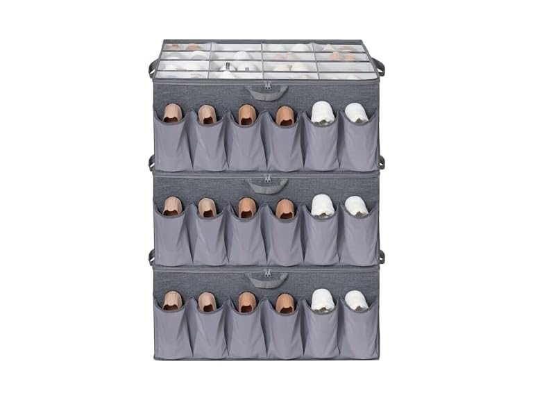 STORAGEIDEAS Extra Large Fabric Shoe Organizer Grey, 3 Pack