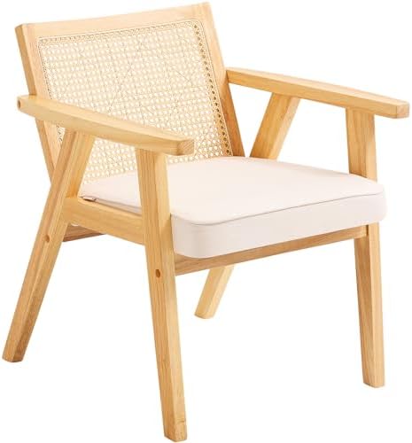 Mid Century Modern Rattan Chair, Upholstered