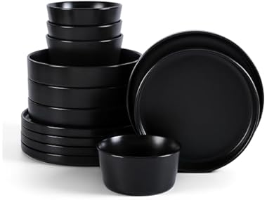 Stone Lain Celina Stoneware 12-Piece Dinnerware Set, Black