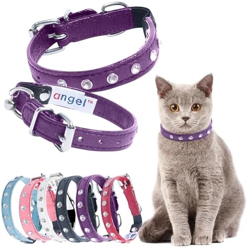 Athens Cat Collar, Leather Kitten Collar w/Rhinestones