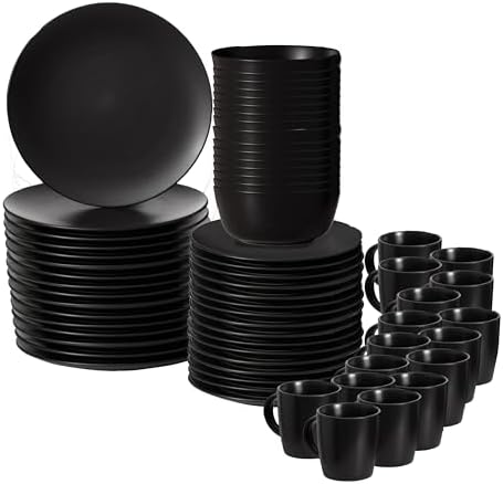 64-Pc Modern Dinnerware Set for 16, Black