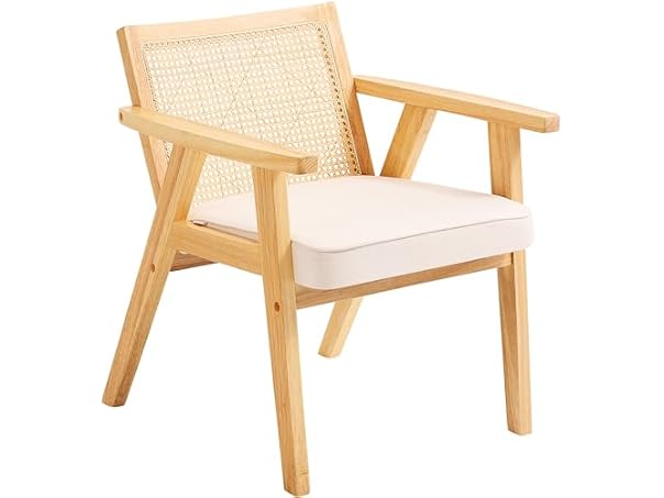 Mid Century Modern Rattan Chair, Upholstered