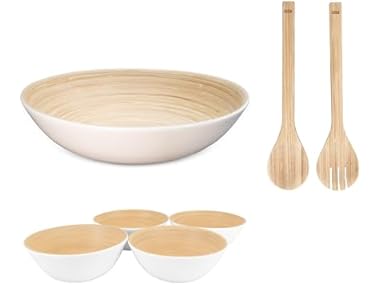 LEXA 6-Piece Handcrafted Bamboo Salad Bowl Set