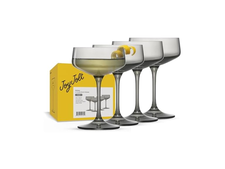 JoyJolt Sidney Cocktail Coupe Glasses Set of 4 | 8 oz Gray