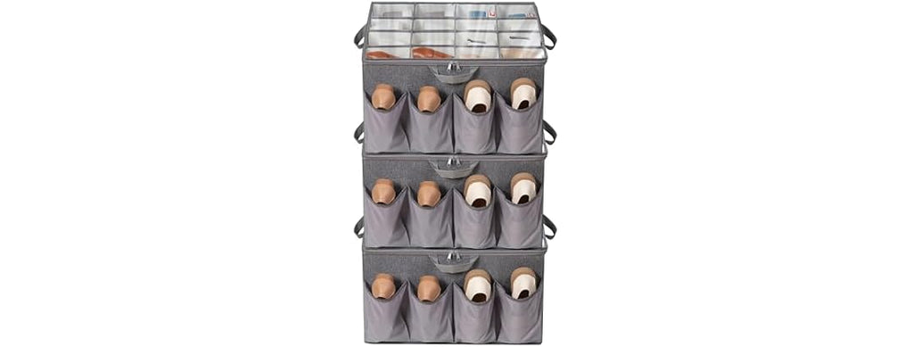 Fabric Shoe Organizer for Closet, Grey, 3 Pack