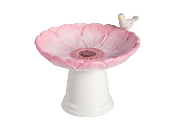 Mud Pie Ceramic Pink Flower Small Bird Bath