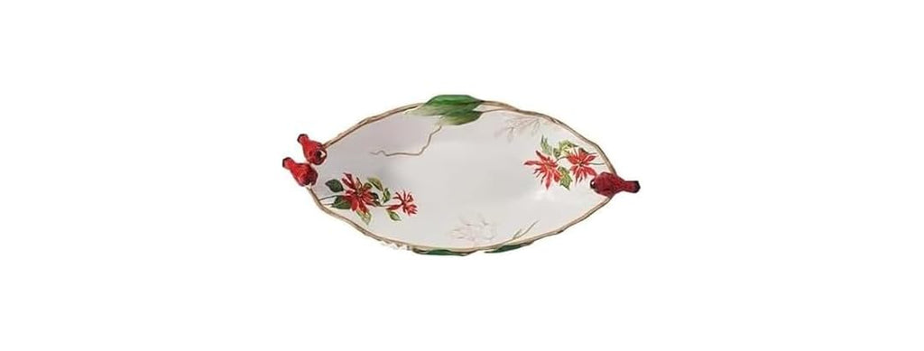 Fitz and Floyd Poinsettia Holiday Cardinal Centerpiece Serve Bowl