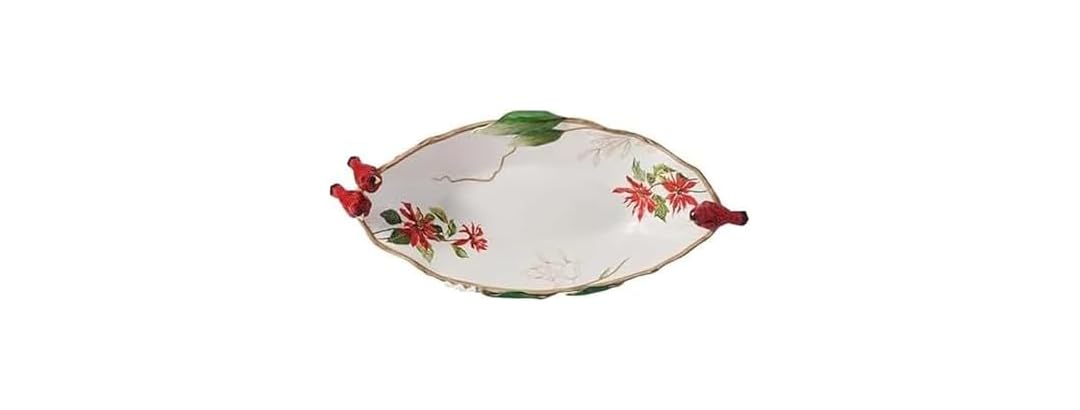 Fitz and Floyd Poinsettia Holiday Cardinal Centerpiece Serve Bowl